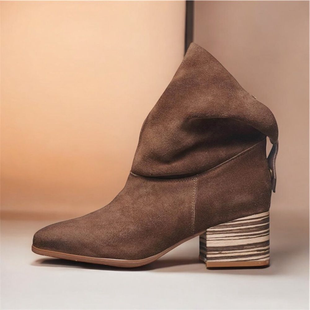 Antelope Brown Suede Heeled Boots - 38 - NWOB